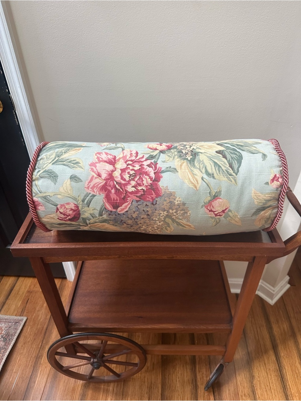 Vintage Ralph Lauren Inspired Floral Bolster Pillow in Sage and Rose